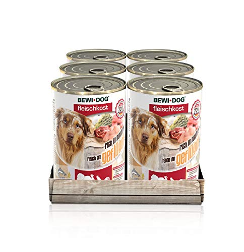 BEWI DOG Fleischkost reich an Geflügel [800 g] Dose | Nassfutter für Hunde | getreidefrei | sortenrein | Muskelfleisch & Innereien mit fester Fleischstruktur | 6 x 800 g von Bewi Dog