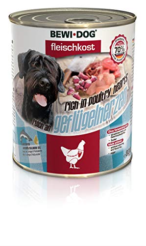 BEWI DOG Fleischkost reich an Geflügelherzen [800 g] Dose | Nassfutter für Hunde | getreidefrei | Muskelfleisch & Innereien mit fester Fleischstruktur | 6 x 800 g von Bewi Dog