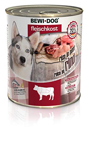 BEWI DOG Fleischkost reich an Rind [800 g] Dose | Nassfutter für Hunde | getreidefrei | sortenrein | Muskelfleisch & Innereien mit fester Fleischstruktur | 6 x 800 g von Bewi Dog