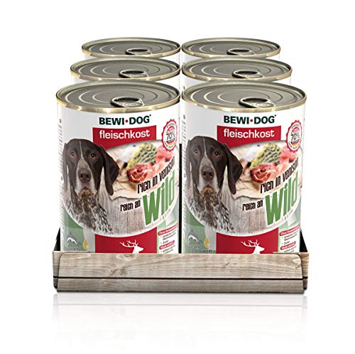 BEWI DOG Fleischkost reich an Wild [800 g] Dose | Nassfutter für Hunde | getreidefrei | sortenrein | Muskelfleisch & Innereien mit fester Fleischstruktur | 6 x 800 g von Bewi Dog
