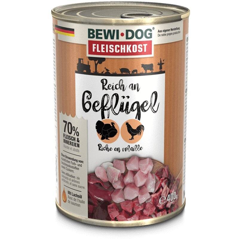 BEWI DOG fleischkost reich an Geflügel - 400 g (3,93 € pro 1 kg) von Bewi Dog