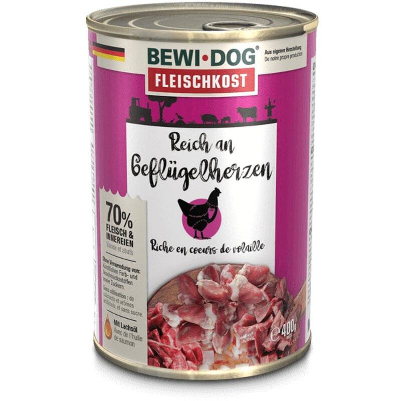 BEWI DOG fleischkost reich an Geflügelherzen - 400 g (3,93 € pro 1 kg) von Bewi Dog