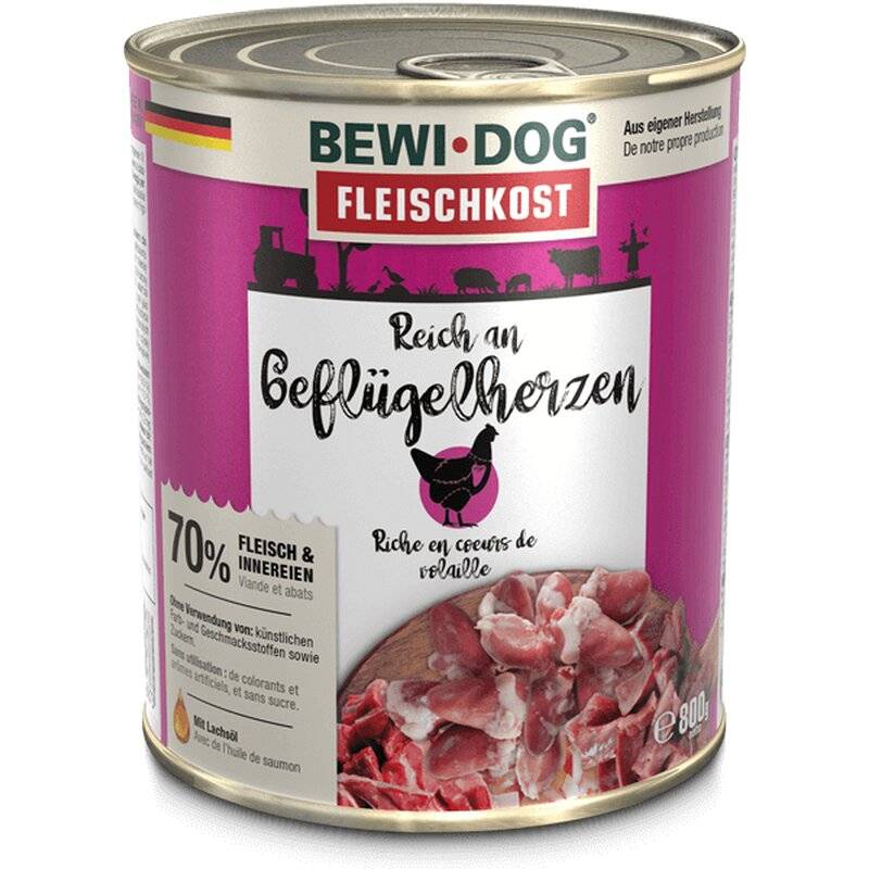 BEWI DOG fleischkost reich an Geflügelherzen - 800 g (3,24 € pro 1 kg) von Bewi Dog