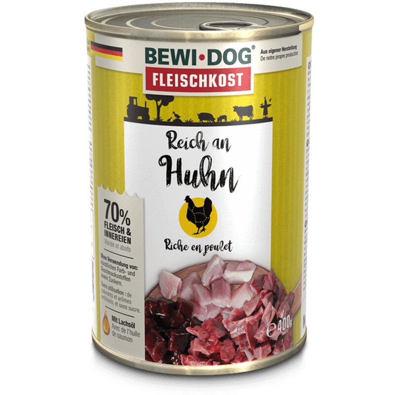 BEWI DOG fleischkost reich an Huhn - 400 g (3,93 € pro 1 kg) von Bewi Dog
