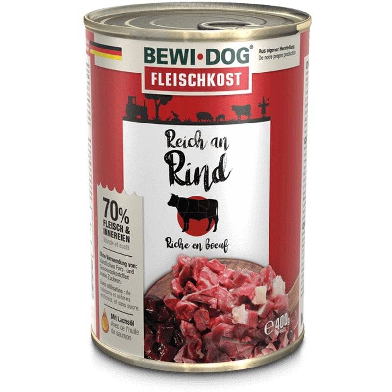 BEWI DOG fleischkost reich an Rind - 400 g (3,93 € pro 1 kg) von Bewi Dog
