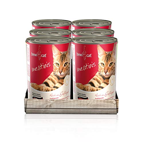 bewi cat Meatinis Geflügel [400 g] Dose | Nassfutter für Katzen | Muskelfleisch & Innereien mit fester Fleischstruktur | Katzenfutter nass | 6 x 400 g von Bewi Dog