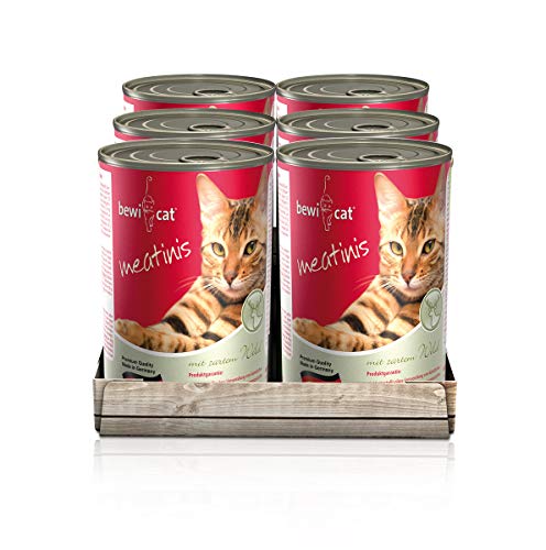bewi cat Meatinis Wild [400 g] Dose | Nassfutter für Katzen | Muskelfleisch & Innereien mit fester Fleischstruktur | Katzenfutter nass | 6 x 400 g von Bewi Dog
