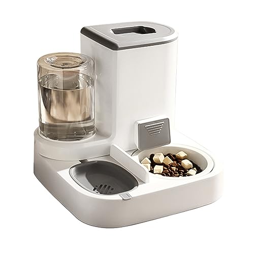 Bewinner Automatischer 2-in-1 Katzenfutterautomat mit 2,2L Großem Trockenfutterspeicher und Integrierter 1L Wasserschale, Multifunktionaler Futterautomat für Katzen, Einfach zu Reinigen (Grau) von Bewinner