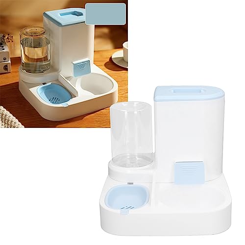 Bewinner Futterautomat Katze 2-in-1 Einteilig – 1 L Wasserschale und 2,2 L Großer Getreidespeicher, Multifunktionaler Katzenfutter Automat und Wasser (Blue) von Bewinner