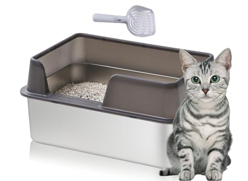 Bewinner Katzentoilette Edelstahl 19,69 x 13,78 x 7,87 Zoll - Open Top High Side Large Litter Pan mit Schaufel - Antihaft Glatte Oberfläche Katzentoilette für Katzen und Bewinner Katzentoilette Edelstahl 19,69 x 13,78 x 7,87 Zoll - Open Top High Side Large Litter Pan mit Schaufel - Antihaft Glatte Oberfläche Katzentoilette für Katzen und von Bewinner
