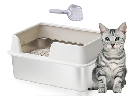 Bewinner Katzentoilette Edelstahl 19,69 x 13,78 x 7,87 Zoll - Open Top High Side Large Litter Pan mit Schaufel - Antihaft Glatte Oberfläche Katzentoilette für Katzen und Bewinner Katzentoilette Edelstahl 19,69 x 13,78 x 7,87 Zoll - Open Top High Side Large Litter Pan mit Schaufel - Antihaft Glatte Oberfläche Katzentoilette für Katzen und von Bewinner