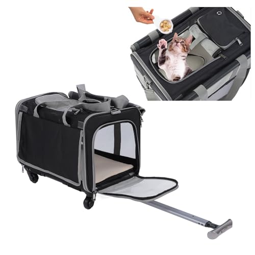 Katzentrage mit Rädern, Faltbare Haustier-Reisetrage, Rollender Haustier-Rucksack mit Teleskopgriff, Schultergurt, Weiche Tier-Reisetragetasche für Flug-Camping Im Freien Katzentrage mit Rädern, Faltbare Haustier-Reisetrage, Rollender Haustier-Rucksack mit Teleskopgriff, Schultergurt, Weiche Tier-Reisetragetasche für Flug-Camping Im Freien von Bewinner