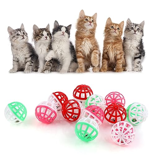 Bewudy 12 Pcs Katzenspielzeug Ball mit Glocke, 3,8CM Kunststoff Katze Spielzeug Ball Kätzchen Spielen Chase Ball Spielzeug zufällige Farbe interaktive Katze Spielzeug Bälle für Katzen Kätzchen von Bewudy