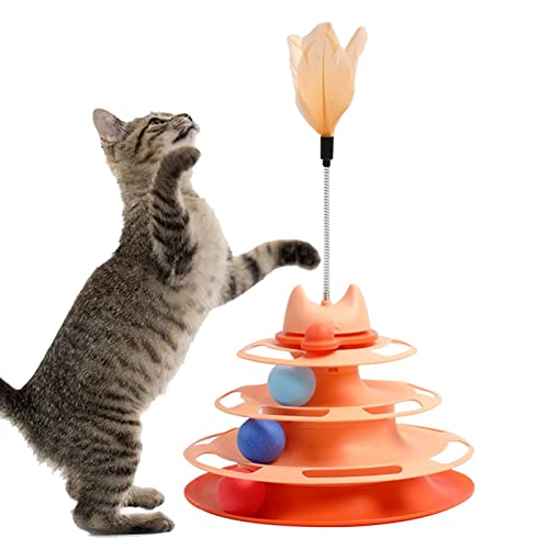 Bexdug Cat Circle Kugelbahn | Katzenturm für Hauskatzen,Mehrstufiges interaktives Katzenspielzeug mit großem Chassis, Übungsturm-Katzenballspielzeug, geeignet für eine oder mehrere Katzen von Bexdug
