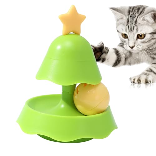 Bexdug Drehbares Katzenballspielzeug - Weihnachtsbaum-Katzen-Drehteller-Roller, Katzenminze-Spielzeug | 2-lagige interaktive Drehteller-Rollbälle für Haustiere, mittelgroße Katzen von Bexdug
