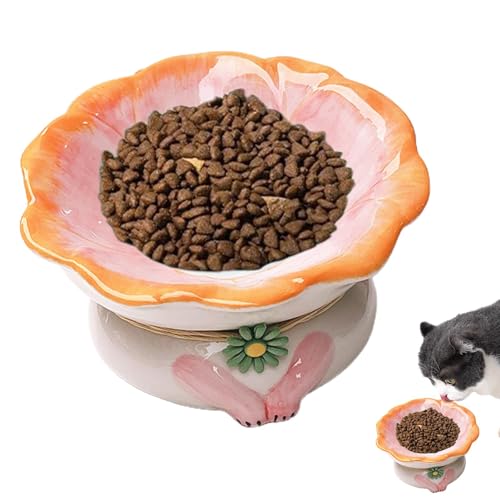 Bexdug Erhöhter Katzennapf,Erhöhter Katzennapf | Niedliche Blumen-Keramik-Katzenschüssel - Gekippter Futternapf für Haustiere, gesunde Ernährung für Katzen mit flachem Gesicht von Bexdug