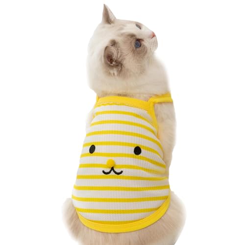 Bexdug Gestreiftes Hemd für Katzen, ärmellose Katzenkleidung - Gestreiftes ärmelloses Katzen-T-Shirt - Ärmellose, Dehnbare, atmungsaktive süße Kätzchen-T-Shirts für kleine, mittelgroße Katzen mit von Bexdug