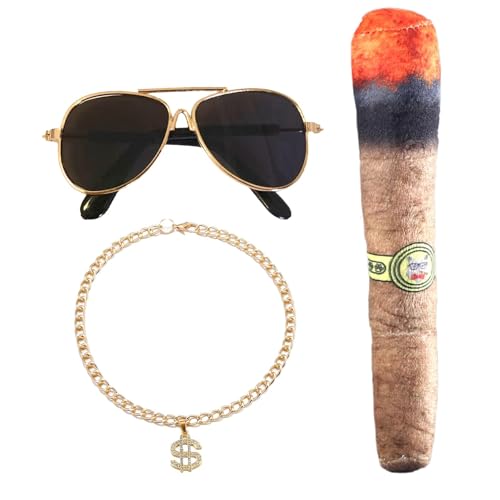 Bexdug Hip-Hop-Katzenkostüm, Dollar-Halskette, Brille, Hund, Katze, Hund, Sonnenbrille, Goldkette, Welpenkostüm, Retro-Foto-Requisiten für Haustiere Bexdug Hip-Hop-Katzenkostüm, Dollar-Halskette, Brille, Hund, Katze, Hund, Sonnenbrille, Goldkette, Welpenkostüm, Retro-Foto-Requisiten für Haustiere von Bexdug