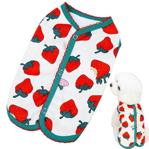 Bexdug Kleidung für Hunde,Kleidung für kleine Hunde,Weiche, ärmellose Hundekleidung mit Erdbeermuster-Design | Bequeme Haustier-Shirts mit Druckknopf auf der Rückseite, modische Alltagskleidung für von Bexdug