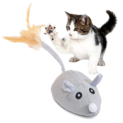 Bexdug Mausspielzeug für Katzen | Interaktives Katzen-Maus-Spielzeug mit Feder - USB wiederaufladbares Katzenspielzeug Elektronisches elektrisches Ballspielzeug für Katzen/Kätzchen im Innenbereich von Bexdug