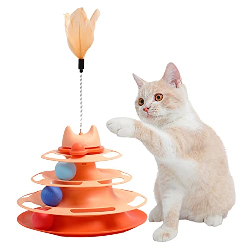 Bexdug Tracks Rollenspielzeug für Katze - 4 Schichten Towers Roller Tracks Cat Teaser Ball Toys,Lustige Kreisbahn mit beweglichen Kugeln von Bexdug