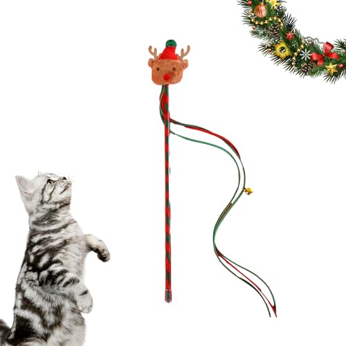 Bexdug Weihnachtsinteraktives Katzenspielzeug - Interaktives Weihnachtsspielzeug für Haustiere - Tragbares Weihnachts-Katzenspielzeug, Katzenfänger, Teaser-Stick zum Beißen, Kauen und Spielen von Bexdug