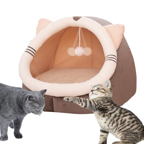Höhlenhundebett - Modische halbgeschlossene Katzenbetten für Wohnungskatzen mit Plüschballspielzeug | Gemütliche Haustierhöhle, bequemes Katzennest für Kätzchen, W, kaltes Wetter Bexdug von Bexdug