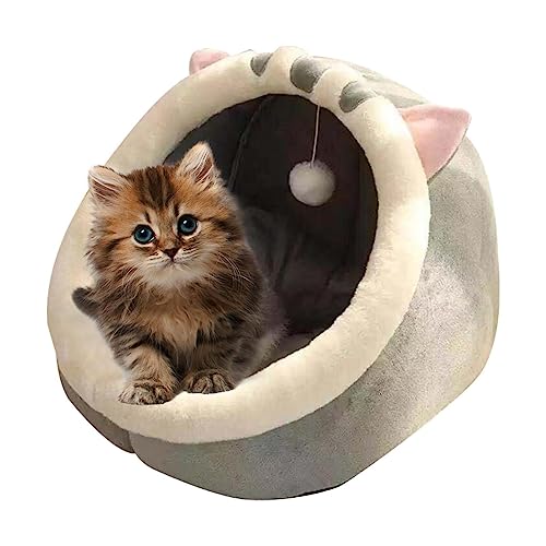 Katzenhaus für den Innenbereich - Cartoon kleine Hundebetten | Kätzchenhöhle mit Hängespielzeug und Wattepad, halbgeschlossenes Welpenbett Bexdug von Bexdug