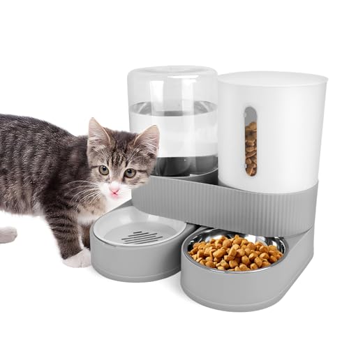 2-in-1 Automatischer Futterspender für Hunde und Wasserspender, All-in-One Schwerkraft 2,6 l Haustier-Bewässerung, 2,4 l Futterspender für kleine, mittelgroße Katzen und Hunde von Beyoung