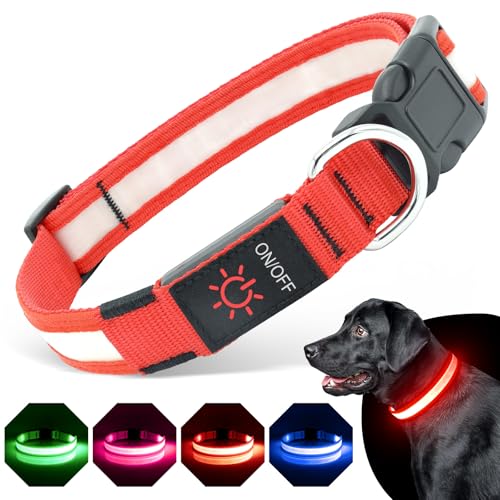 BiPawTi LED Leuchthalsband Hund Aufladbar, 3 Lichtmodi Beleuchtetes Sicherheitshalsband für Große Hunde - Leuchtet Im Dunkeln Super Helle Hund Halsband für Nachtspaziergänge, Camping mit Hund - Rot, L BiPawTi LED Leuchthalsband Hund Aufladbar, 3 Lichtmodi Beleuchtetes Sicherheitshalsband für Große Hunde - Leuchtet Im Dunkeln Super Helle Hund Halsband für Nachtspaziergänge, Camping mit Hund - Rot, L von BiPawTi