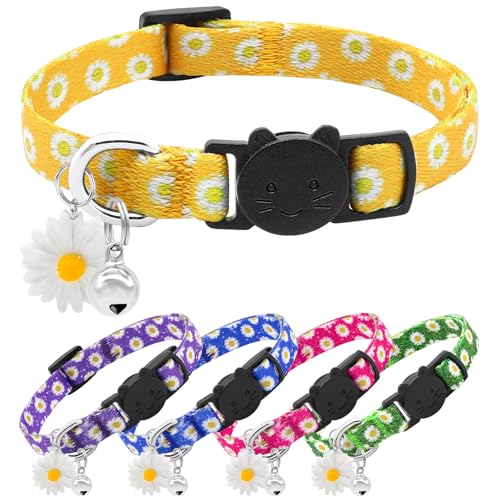 Gänseblümchen-Katzenhalsband für Mädchen, Katzen, gelbes Katzenhalsband mit Gänseblümchen-Anhänger, Sicherheits-abnehmbar, niedliches Blumenhalsband, weiche Kätzchen-Halsbänder für weibliche und von BiPawTi
