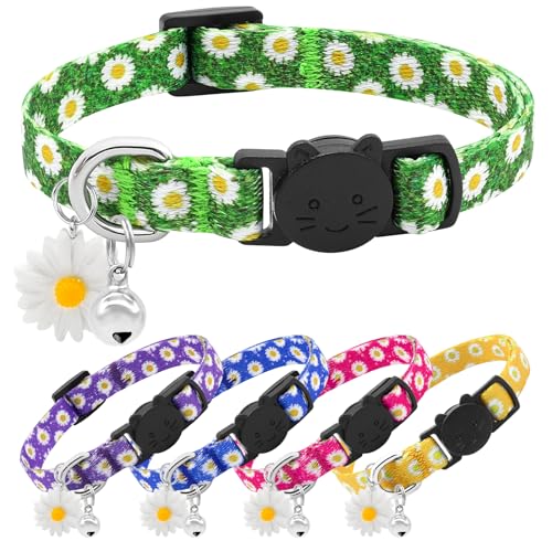 Katzenhalsband aus Baumwolle, mit Blumenmuster, Gänseblümchen, Kätzchen, abnehmbar, mit Gänseblümchen-Anhänger, niedliches Katzenhalsband für Kätzchen für weibliche Katzen, männliche Katzen, grünes Katzenhalsband aus Baumwolle, mit Blumenmuster, Gänseblümchen, Kätzchen, abnehmbar, mit Gänseblümchen-Anhänger, niedliches Katzenhalsband für Kätzchen für weibliche Katzen, männliche Katzen, grünes von BiPawTi