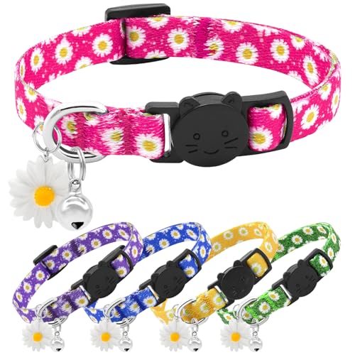 Katzenhalsband mit Blumenmuster und Gänseblümchen-Anhänger, niedliche Blumen, Gänseblümchen, Katzenhalsbänder für Mädchen, Katzen, abnehmbares Sicherheits-Halsband für Kätzchen, weiche Katzenhalsband mit Blumenmuster und Gänseblümchen-Anhänger, niedliche Blumen, Gänseblümchen, Katzenhalsbänder für Mädchen, Katzen, abnehmbares Sicherheits-Halsband für Kätzchen, weiche von BiPawTi