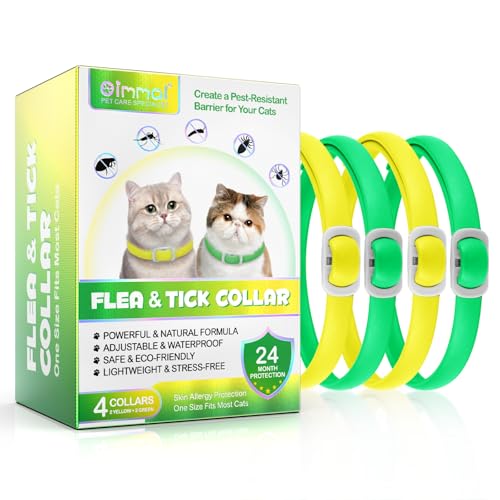 Flohhalsband Katze 4 Stück Zecken-Halsband für Katzen, Anti-Floh Katze Halsband, Verstellbar und Wasserdicht, Natürlich und Sicher, 48 cm Length, 24 Monate Schutz, Zecken-Flohband für alle Katzen von Bibonse