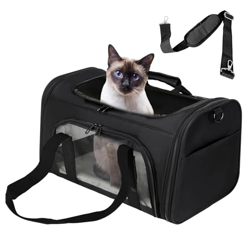 Bibykivn Atmungsaktive Katzentasche, Faltbare Katzentransportbox, Geeignet für Kleine und Mittelgroße Katzen und Hunde, Mehrere Öffnungen Oben, Vorne und an Den Seiten (Schwarz, L) von Bibykivn