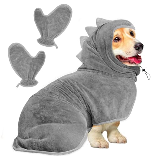 Bibykivn Bademantel für Hunde, Hundebademantel Aus Mikrofaser, Verstellbares Halsband Mit Klettverschluss Schnell Trocknend Badetuch für Große Mittelgroße Kleine Hunde/Katze (Grau, S) von Bibykivn
