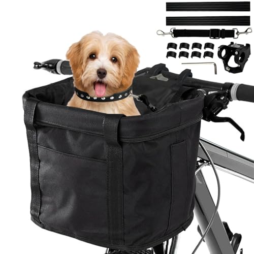 Bibykivn Fahrradkorb Vorne, Faltbar Wasserdicht Fahrrad Lenkerkorb, Abnehmbare Fahrradkorb für Haustiere mit Aluminiumrahmen, für Kleiner Hund, Einkaufen, Reisen (Schwarz) von Bibykivn