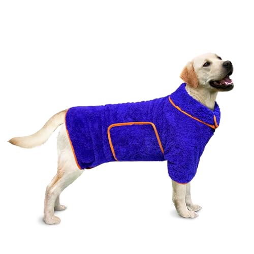 Bibykivn Hundebademantel, Bademantel für Hunde Schnell Trockend Einstellbar Hundehandtuch mit Klettverschluss für Große Mittel und Kleine Hunde (Blau, L) von Bibykivn
