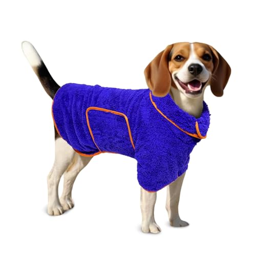 Bibykivn Hundebademantel, Bademantel für Hunde Schnell Trockend Einstellbar Hundehandtuch mit Klettverschluss für Große Mittel und Kleine Hunde (Blau, M) von Bibykivn