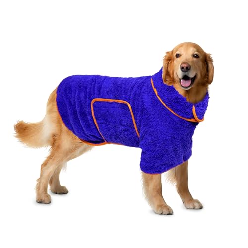Bibykivn Hundebademantel, Bademantel für Hunde Schnell Trockend Einstellbar Hundehandtuch mit Klettverschluss für Große Mittel und Kleine Hunde (Blau, XL) von Bibykivn