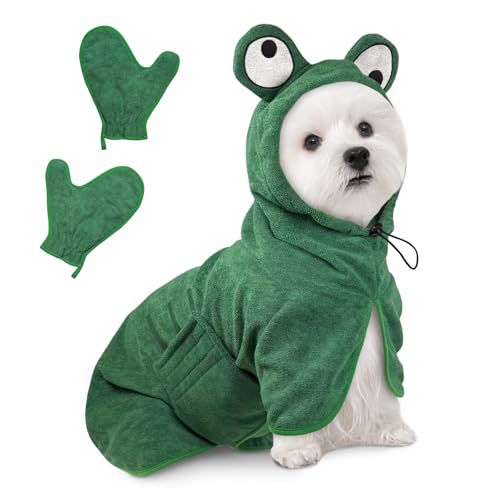 Bibykivn Hundebademantel, Einstellbare Dichtheit Hundebademantel mit Klettverschluss, Schnelltrocknender Hundebademantel, für Große Mittelgroße Kleine Hunde/Katze(Frog-Green, S) von Bibykivn