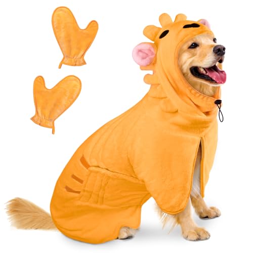 Bibykivn Hundebademantel, Einstellbare Dichtheit Hundebademantel mit Klettverschluss, Schnelltrocknender Hundebademantel, für Große Mittelgroße Kleine Hunde/Katze (Lion-Orange, XL) von Bibykivn