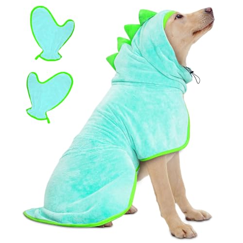 Hundebademantel Schnell Trocknend Badetuch aus Mikrofaser, Bibykivn Einstellbar Hundehandtuch mit Klettverschluss, Saugfähiger Hunde Bademantel mit Hut für Mittlere Kleine Hunde (M, Blau) von Bibykivn