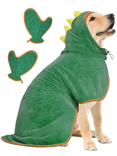 Hundebademantel Schnell Trocknend Badetuch aus Mikrofaser, Bibykivn Einstellbar Hundehandtuch mit Klettverschluss, Saugfähiger Hunde Bademantel mit Hut für Große Hunde (XL, Grün) von Bibykivn
