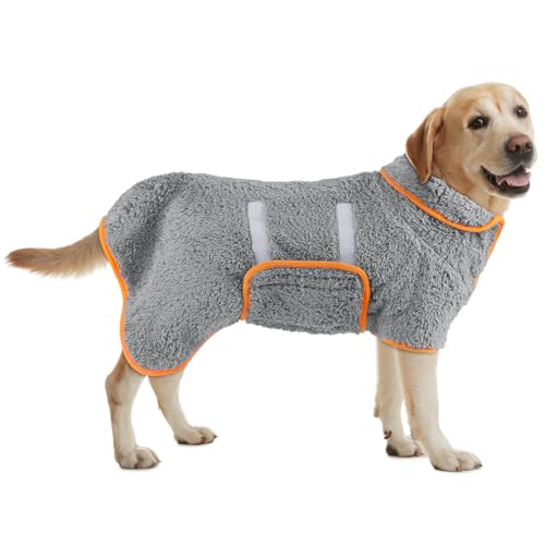 Bienbee Hunde-Bademantel, schnell trocknend, super saugfähig, nach dem Baden, warmes Handtuch, Hundebadzubehör, Grau, Größe L Bienbee Hunde-Bademantel, schnell trocknend, super saugfähig, nach dem Baden, warmes Handtuch, Hundebadzubehör, Grau, Größe L von Bienbee