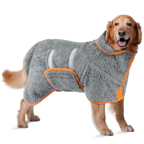 Bienbee Hunde-Bademantel, schnell trocknend, super saugfähig, nach dem Baden, warmes Handtuch, Hundebadzubehör, Grau, Größe XL Bienbee Hunde-Bademantel, schnell trocknend, super saugfähig, nach dem Baden, warmes Handtuch, Hundebadzubehör, Grau, Größe XL von Bienbee