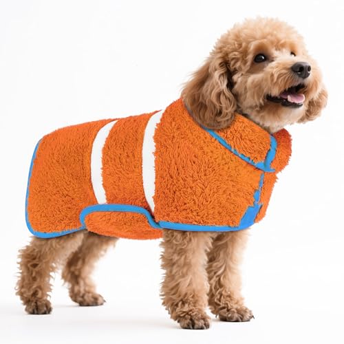 Bienbee Hunde-Bademantel, schnell trocknend, super saugfähig, nach dem Baden, warmes Handtuch, Hundebadzubehör, Orange, Größe S von Bienbee