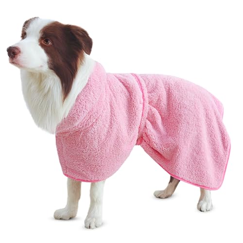 Bienbee Weicher Hundebademantel, super saugfähig und schnell trocknend, mit Kapuze, gemütlicher Trockenmantel für nach dem Baden, Rosa, Größe XL von Bienbee