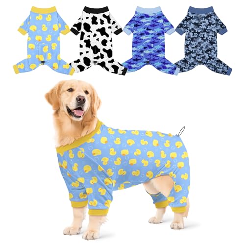 Bienbee Hunde-Pyjama, niedlich, weich, Einteiler, Jammies, Outfit, verstellbar, atmungsaktiv und dehnbar, Kleidung für kleine, mittelgroße und große Hunde, Mädchen, Jungen, Welpen, 4 Stück, Größe 3XL von Bienbee