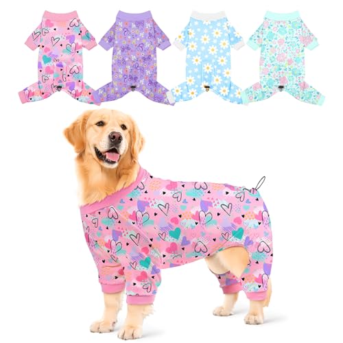 Bienbee Hunde-Pyjama, niedlich, weich, Einteiler, Jammies, Outfit, verstellbar, atmungsaktiv und dehnbar, Kleidung für kleine, mittelgroße und große Hunde, Mädchen, Jungen, Welpen, 4 Stück, Größe 3XL von Bienbee